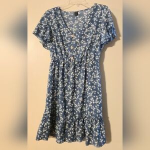 SHEIN Women’s Juniors Sz M Blue Floral Short Sleeve Fit & Flare Dress